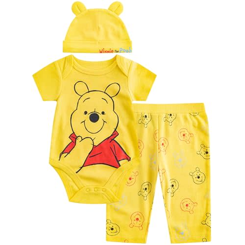 Disney Winnie the Pooh Baby Boys Bodysuit with Pants and Hat 3 Pack Set for Infant