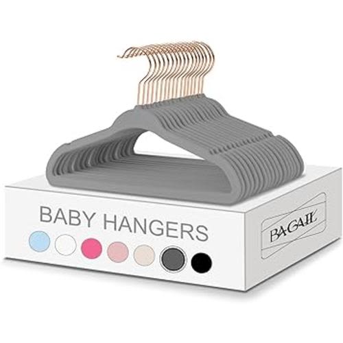 BAGAIL Kids Velvet Hangers 11” Inch Children's Clothes Hangers Non-Slip Baby Hangers for Infant/Toddler (Grey/Rose Gold,50pack)