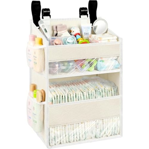 Hanging Diaper Organizer, 2 Tier Hanging Diaper Caddy, Holds 90+ Diapers