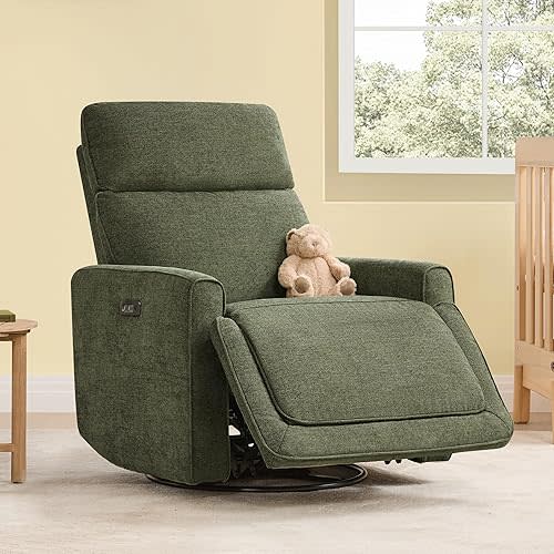 CHITA Electronic Power Recliner Chair Swivel Glider, FSC Certified Modern Nursery Rocking Chair with USB and Type-C Ports, Forest Green
