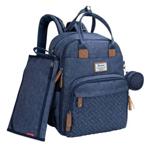 Ruvalino Baby Diaper Bag Backpack with Pacifier Holder, Multifunctional Travel Bag, Denim Blue, Large - Perfect for Back to School Supplies