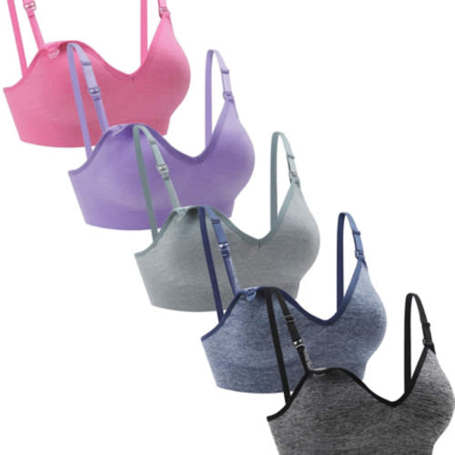 Suekaphin Nursing Bra 5pack Wireless V Neck Maternity Nursing Bra Bralette Low Cut Sleeping Breastfeeding with Extenders
