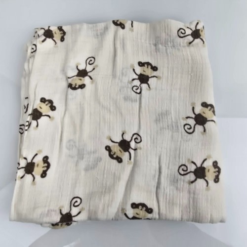 ADEN ANAIS CURLY TAIL MONKEY PATTERN MUSLIN SWADDLE BABY BLANKET - Blankets & Throws