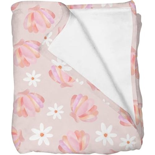 Boho Beach Seashells Floral Baby Blankets for Girls Boys Pink Conch Flowers Infant Toddler Newborn Daycare Swaddle Receiving Blanket for Crib Stroller Girly Summer Nursery Bed Blanket 30x40inch