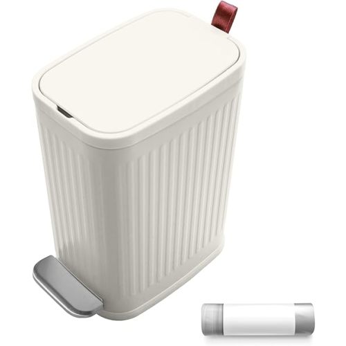 EmoH Bathroom Trash Can with Lid - 5L/1.32 Gallon Small Stainless Steel Garbage Bin, Garbage Can with Foot Step Pedal, Removable Inner Bucket, for Toilet, Office, Bedroom,Dorm Room (White)
