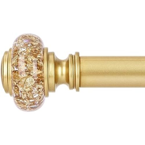 Gold Curtain Rods for Windows 48 to 84 Inch, Decorative Vintage Crystal 1'' Diameter Curtain Rod with Gold Foil Finials, Adjustable Heavy Duty Easy Install Drapery Pole Set for Farmhouse, Bedroom