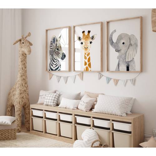 Safari Nursery Prints set of 3 Prints Safari Nursery Decor, Safari Baby Shower Gift Elephant Nursery Giraffe Neutral Nursery Animal Prints