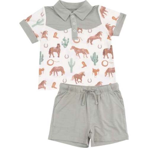 Cowboy Polo & Short Set, Western Horses - Angel Dear | Maisonette