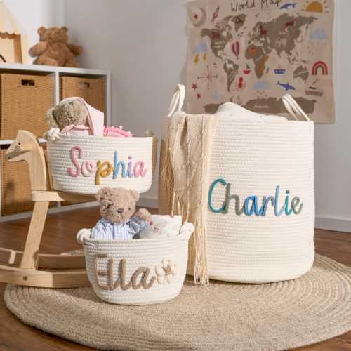 Personalized Baby Basket | Rope Cotton Baby Gift Basket | Baby Gift Basket| Newborn Gift | Baby Shower Gift | Toy Organizer | Nursery Gift
