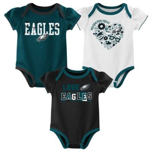 Nfl Philadelphia Eagles Infant Girls' 3pk White Bodysuit - 0-3m