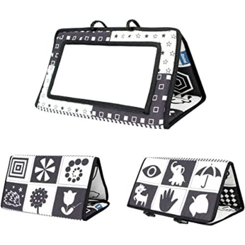 KAKIBLIN Tummy Time Baby Mirror, Wall Mounted, Rectangular, Montessori Toys for 0-6 Months, High Contrast Black and White Teeth Promoting Toy