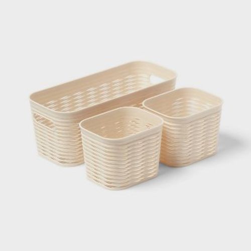3pk Wave Assorted Decorative Basket Cream 5l Narrow 2c - Brightroom™