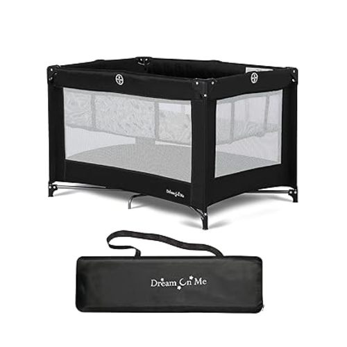 Dream On Me Zazzy Portable Playard with Bassinet in Black, Lightweight Packable and Easy Setup Baby Playard with Mattress and Travel Bag
