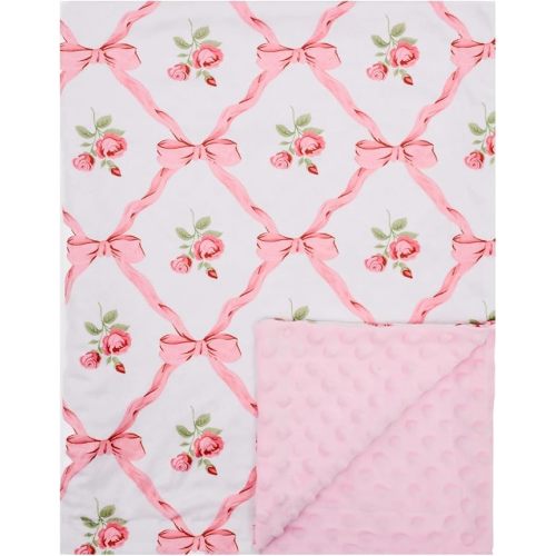 Baby Blanket for Boys Girls Super Soft Double Layer Minky with Dotted Backing Cute Cow Crib Receiving Blanket Bed Throws for Newborns Nursery Stroller Toddler 30 x 40 Inch (Pink Bow Rose)