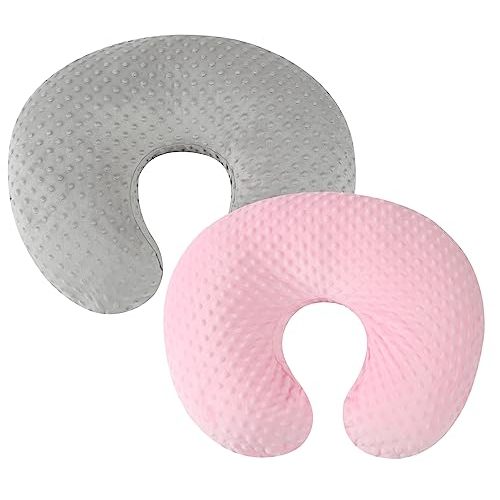 Minkies Nursing Pillow Cover Set 2 Pack Nursing Pillow Slipcovers, Ultra Soft Compatible with Boppy Pillow,Standard Pillow for Baby Boy Girl Grey and Pink