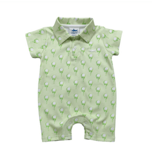 SBC Signature Pima Polo Romper- Green Golf Print – Cheeky Baby Boutique Rome