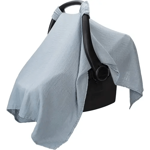 Comfy Cubs Baby Car Seat Cover - Soft, Breathable Bamboo Rayon and Muslin Cotton Blend - Lightweight Canopy for Sun, Bug, and Comfort Protection - Large Size Infant Seat Cover in Pacific Blue Design