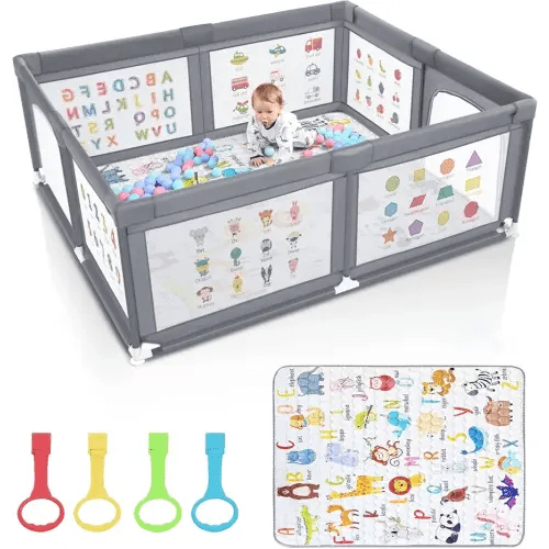 Premium Baby Playpen with Mat, 71x60 Inches Extra Large Playpen for Babies and Toddlers, Indoor & Outdoor Activity Center, Safety Baby Play Pen with Gate Prints