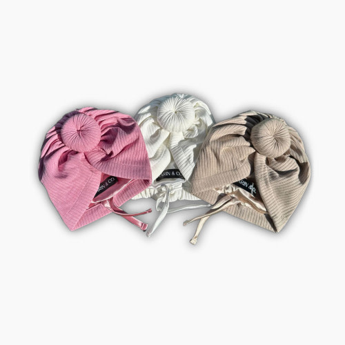 Aarin & Co. Newborn Satin Lined Adjustable Turban Gift Set - Mauve, White, Oat, 0-3 M