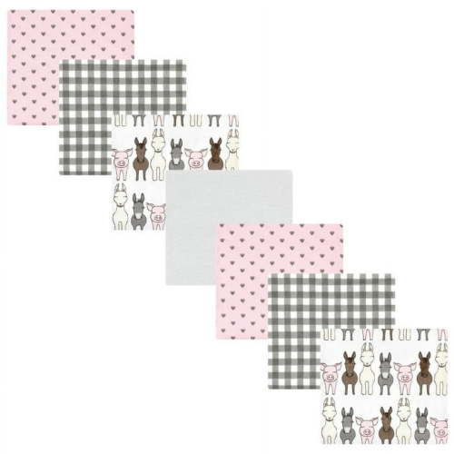 Hudson Baby Infant Girl Cotton Flannel Receiving Blankets Bundle, Farm Friends Pink, One Size