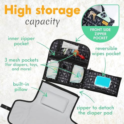 Kopi Baby Portable Diaper Changing Pad - Baby Changing Pad & Diaper Changer Travel Bag, Baby Changing Mat, Portable Changing Pad for Baby - Baby Changing Station, Infant Gift - Black Arrow