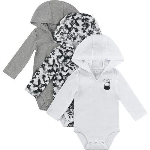 Hanes Baby Long Sleeve Bodysuit, Ultimate Bodysuit Hoodie Boys & Girls, 3-pack