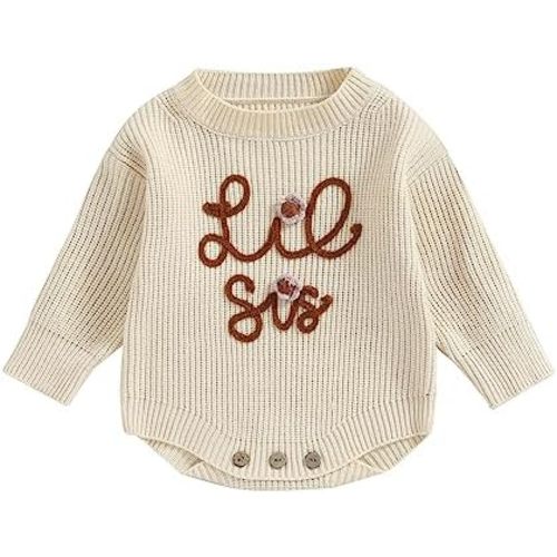 VISGOGO Big Little Sister Matching Sweater Baby Girls Knitted One-Piece Outfits Toddler Brother Sweatshirt Clothes