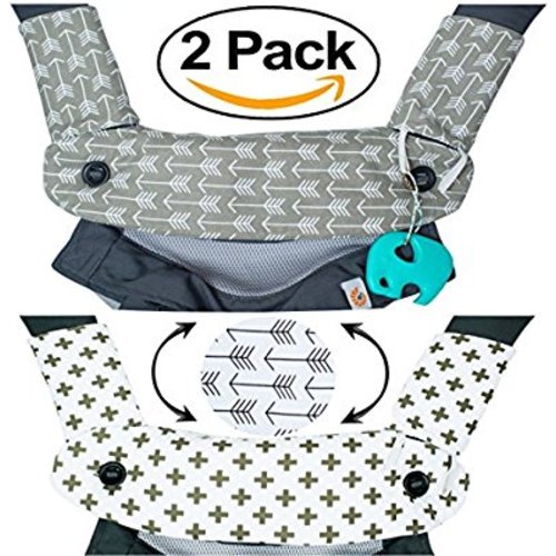 Premium 2 Packs Drool and Teething Reversible Cotton Pad | Fits Ergobaby Four Position 360 and Most Baby Carrier | Gray Arrow Cross Design | Hypoallergenic | Great Baby Shower Gift by Mila Millie