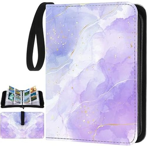Card Binder 4 Pocket PU Waterproof Trading Binder for 400 Portable Album Holder with Zipper Wristband Card Organizer Gifts