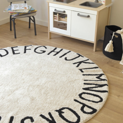 Lorena Canals Round ABC Washable Rug - Natural Black, 5\' Round
