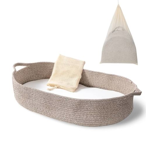 Panier à langer – Dessus de table à langer et coussin en mousse épaisse avec housse de matelas amovible en coton, 100 % coton, décoration de chambre d'enfant, couleur café avec sac de rangement