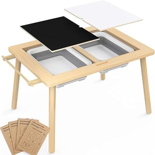 Easyego Sensory Table for Toddlers Kids Play Wooden Sand Water Table with Double-Sided Board & Foldable Storage Bins for Indoor and Outdoor Use, Birthday Gifts for Boys and Girls