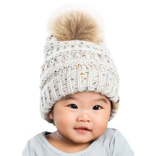 Funky Junque Exclusives Baby Infant Beanie Knit Warm Winter Pom Pom Skull Cap Hat