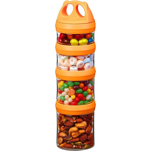 SELEWARE Portable Stackable Food Storage Containers for Snacks Formula Powder and Drinks Twist Lock System Airtight Leak-proof BPA and Phthalate Free 4 Piece Jars 31oz Orange