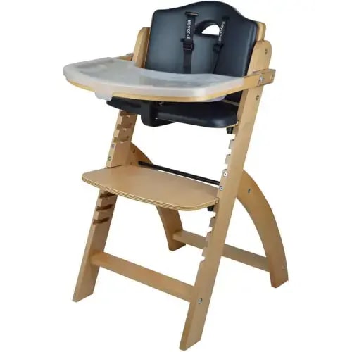 Wooden High Chair - natural wood, black seat