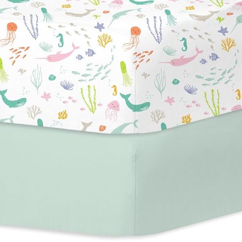 Little Grape Land Crib Sheets 2 Pack, Microfiber Fitted Crib Sheet for Standard Crib Mattress 52"x28"x8", Soft and Neutral Baby Crib Sheets for Boys and Girls, Breathable & Easy Care, Pastel Ocean