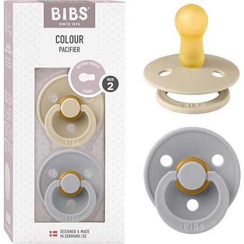 Bibs Colour Pacifier 2-Pack | BPA Free Soother, Round Nipple. Natural Rubber Latex,