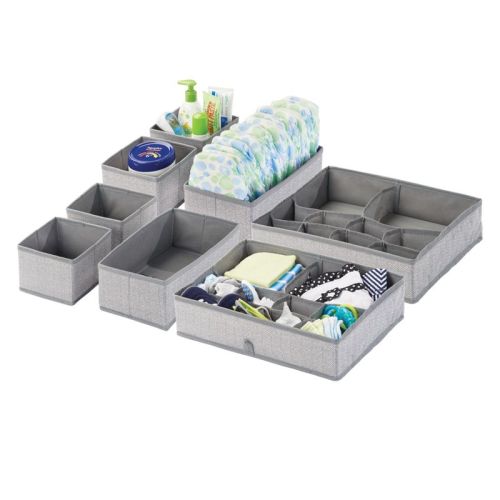 mDesign Fabric Nursery Divided Drawer Storage Bin, Color: Gray
