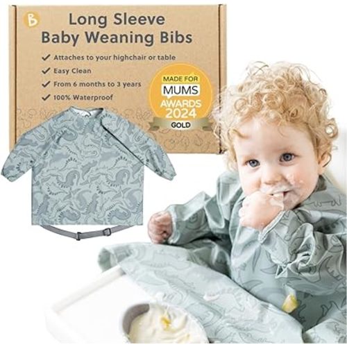BIBaDO - Long Sleeve Bibs - Babies & Toddlers 6-36 Months - Coverall - Easy Wipe & Soft Fabric - Waterproof