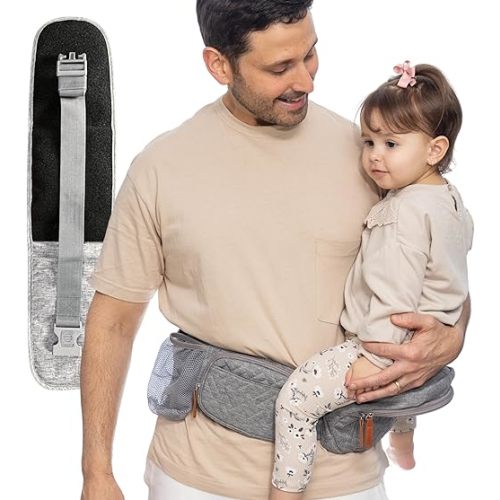 Baby Hip Seat Carrier Toddler – Ergonomic and Adjustable Baby Carrier Newborn to Toddler with Hip Seat – Belt Extender Included, Perfect for Plus Size Parents. Travel and Baby Essentials