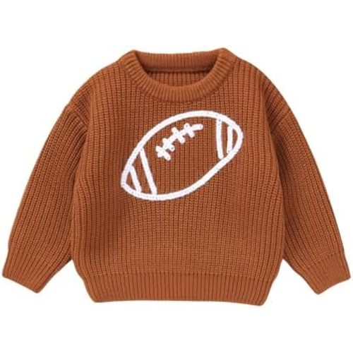 Football Baby Sweater Rugby Embroidery Sweater Shirt Chunky Knit Sweater Pullover Tops Neutral Fall Winter Outfit