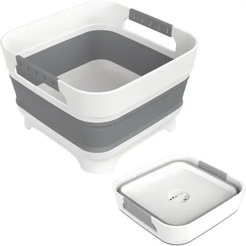 2.4 Gal Collapsbile Wash Basin with Drian Plug,9L Dish Pan for Soaking Baby Bottles,Portable Sink, Multiuse Foldable Bucket,Dish Tub, Ice Beverage Tubs for Camping, Vegetable Washing, RV