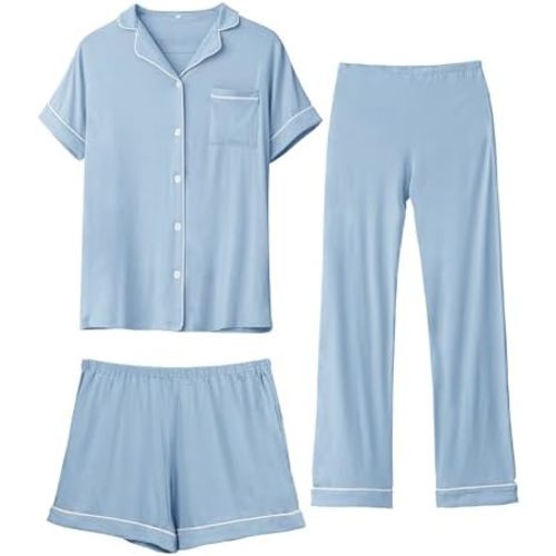 Rnxrbb 3 PCS Women Maternity Pajamas Set Nursing Postpartum Breastfeeding Pjs Sleepwear Lounger Clothes Button Down