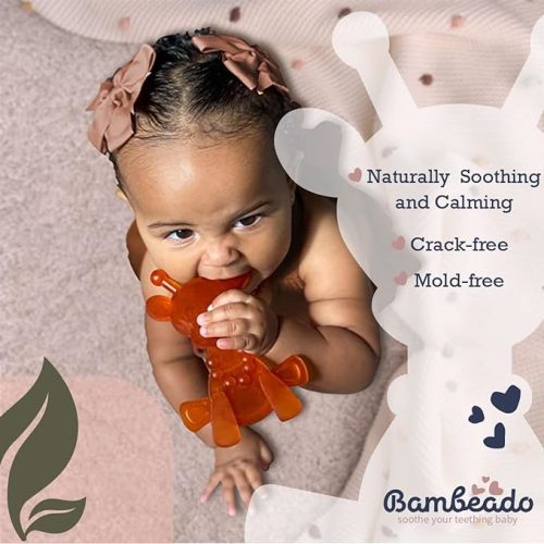 Amber Oil Baby Teething Toy – Little Bamber, Natural Amber, Teething Relief Rubber Giraffe Teething Toy, Special Baltic Teether Toy for Sore Gums – Alternative to Amber Teething Necklace (Brown)