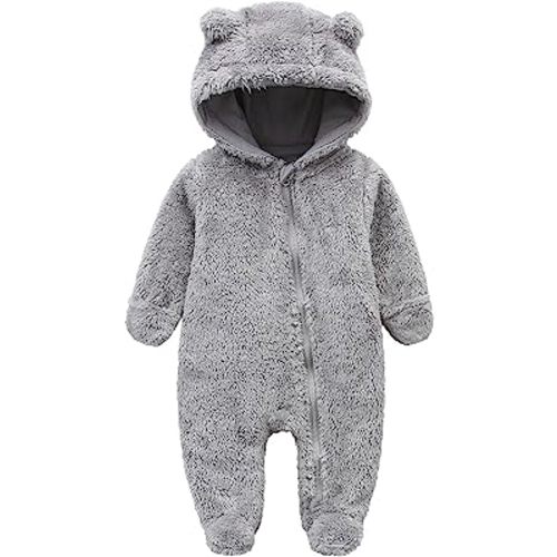 Newborn Baby Snowsuit Fleece Lined Onesie Outfits Warm Hooded Romper for Infant