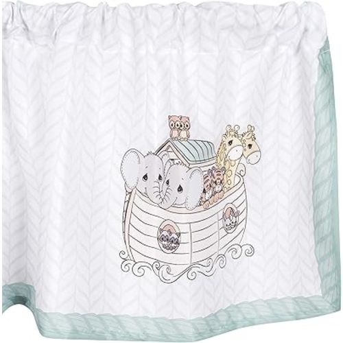 EVERYDAY KIDS Precious Moments Noah’s Ark Window Valance for Toddler and Baby Boys Animal Image of Giraffes, Tigers and Elephants on The Ark with Blue Border - 60x15” Window Décor for Children