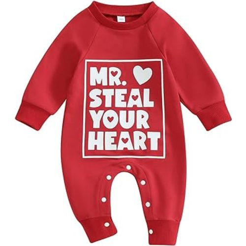 FIOMVA Newborn Baby Boys Mr.Streal Your Heart Sweatshirts Rompers Valentine'sDay Outfits Long Sleeve Onesie Jumpsuit