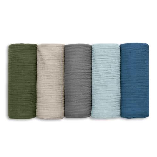 Muslin Receiving Blankets, Neutral Blanket Swaddling for Newborn Boys and Girls, 5 Pack Breathable and Skin-Friendly Swaddle Wrap for Infant Baby (Graceful Colors)