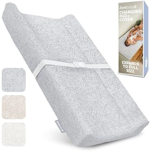 Jool Baby Soft Changing Pad + Washable Cover, Non-Slip - Fits Standard Changing Tables & Dressers (Gray/Wave)