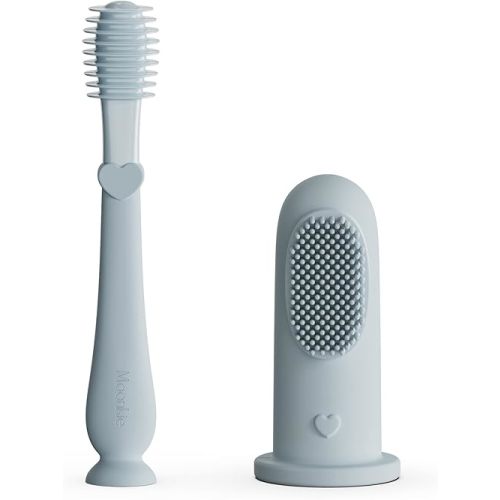 Moonkie Baby Finger Toothbrush Tongue Oral Cleaner Kit for 3 Months +, 2 Pcs (Cloud)